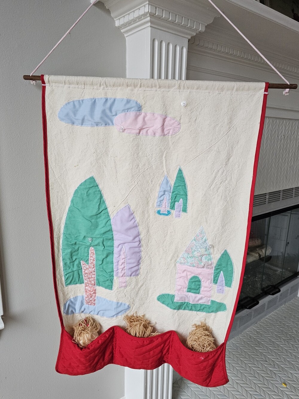Doll Nursery Fantasy Pretend Textile Folk Art Handmade Applique 3D Wall Hanging